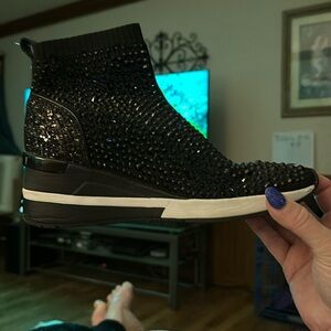 Michael Kors Skyler black crystal embellished stretch knit sock sneaker
